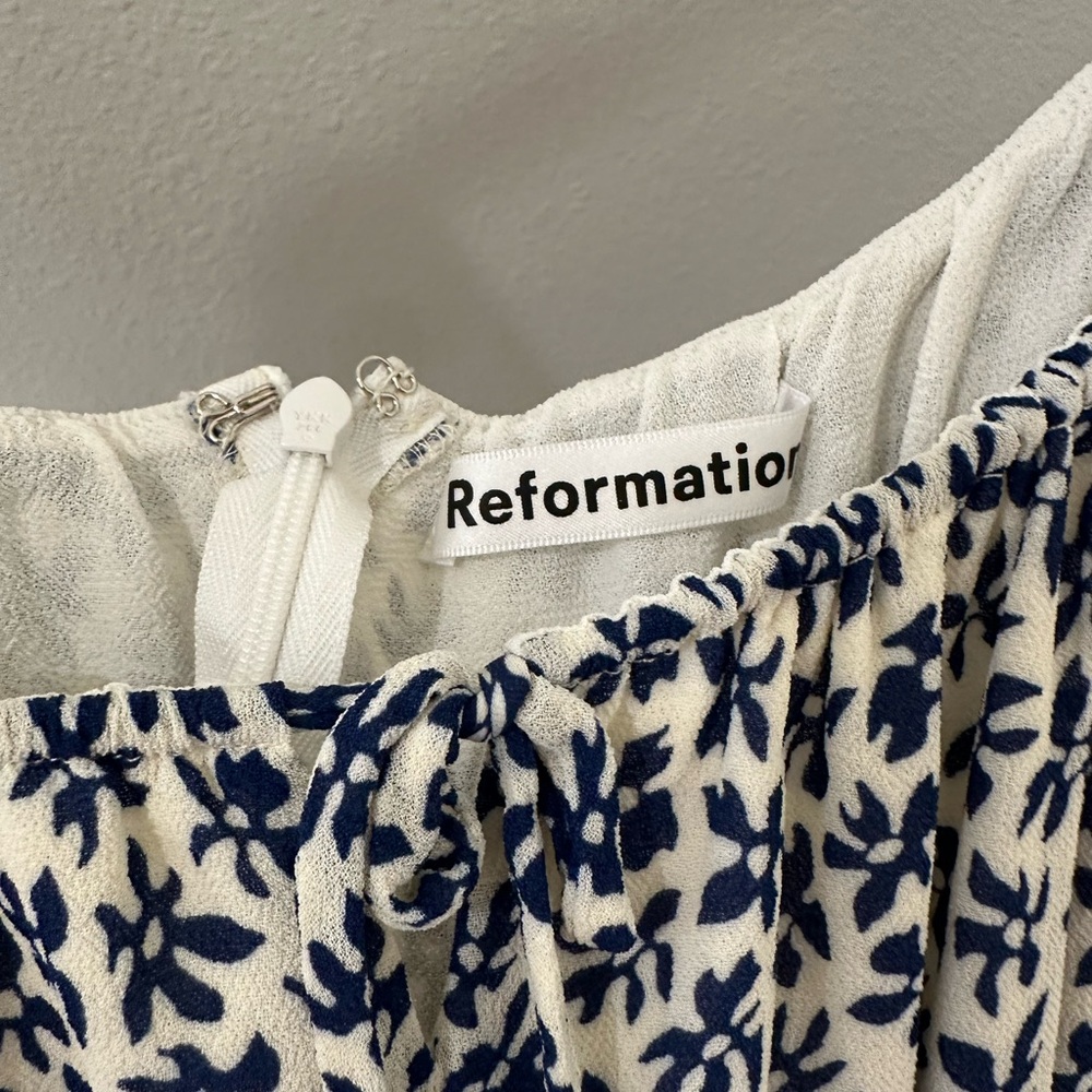 Reformation Cream Dress with Navy Floral Motif - Picture 3 of 4